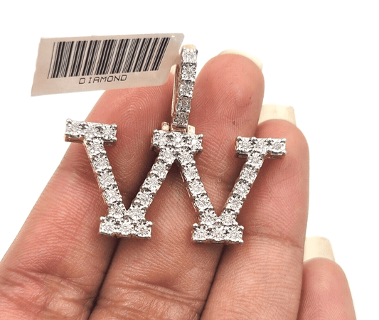 Real 10k Gold & Diamond Letter W Initial Alphabet Charm Pendant 1.25". - Reva Jeweler