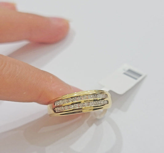 Real 10k Gold & Diamond Men's Band Wedding Engagement Ring REAL 10kt Yellow Gold - Reva Jeweler