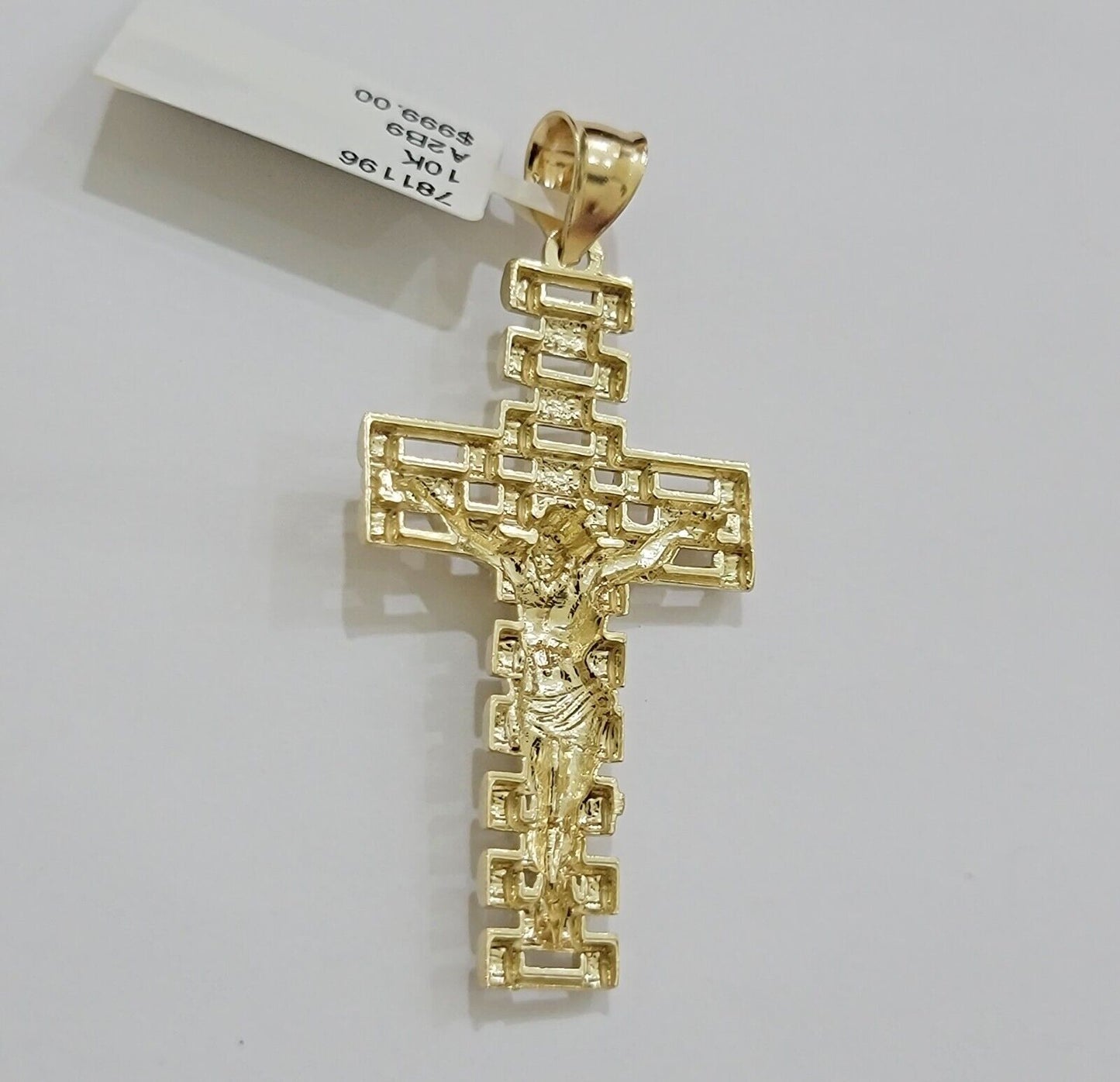 Real 10k Gold Franco Chain Cross Charm SET 24 Inch 2mm Necklace Jesus Pendant - Reva Jeweler