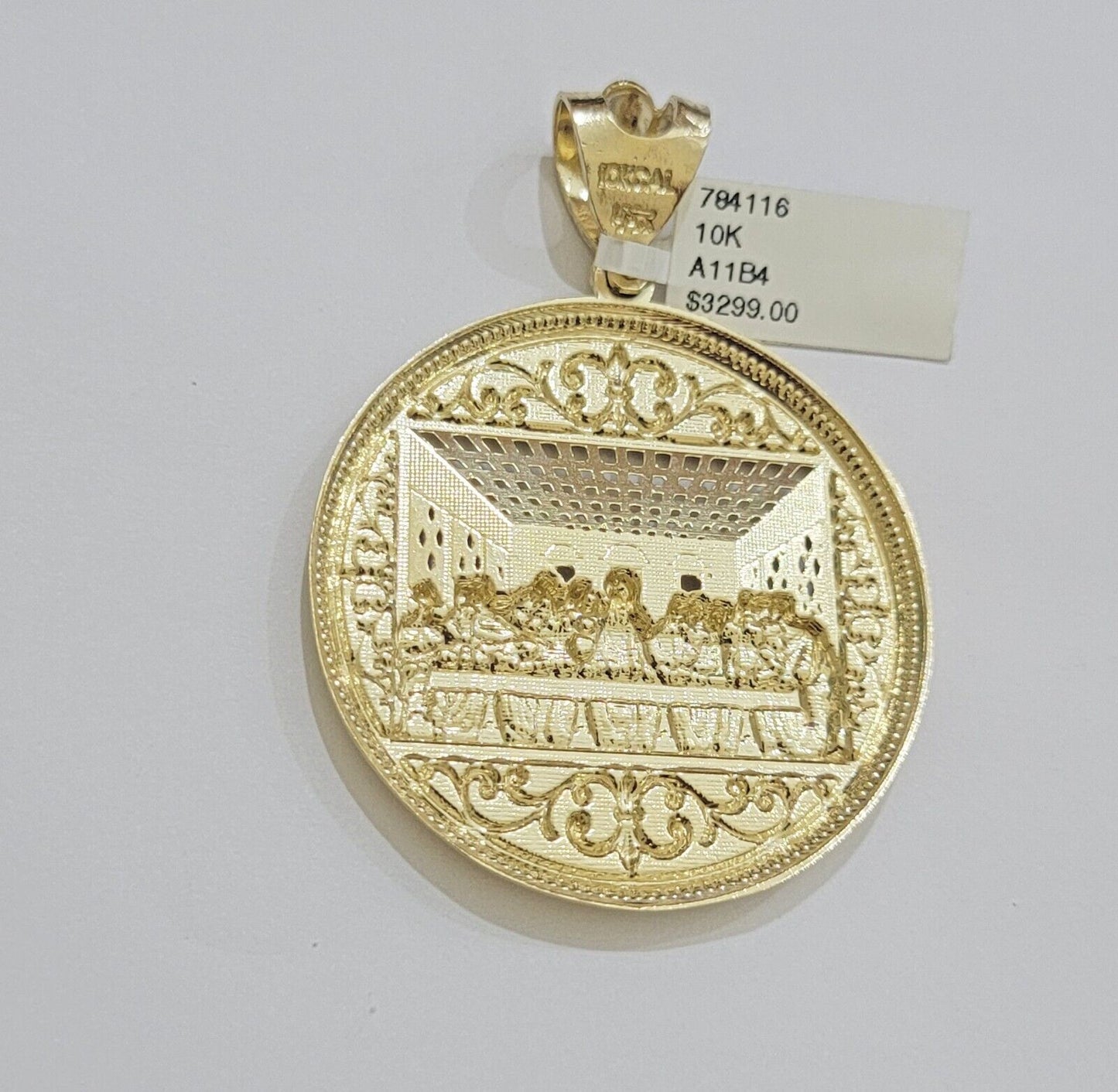 REAL 10k Gold Franco Chain Last Supper Pendant SET Necklace 3mm 20" Inch Choker - Reva Jeweler