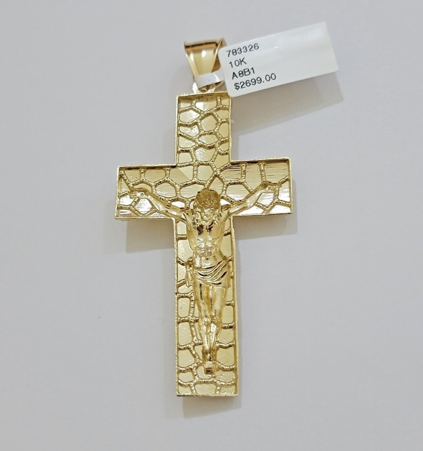 REAL 10k Gold Franco Necklace Nugget Charm Cross Pendant SET 22 Inch 3mm Chain - Reva Jeweler