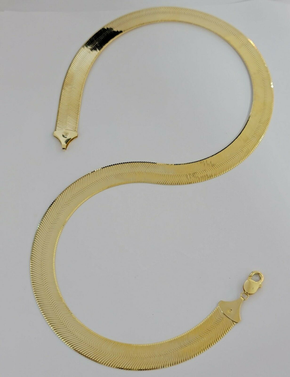 REAL 10k Gold Herringbone Chain Necklace 15mm 18" - 24" 10kt Yellow Gold SOLID - Reva Jeweler