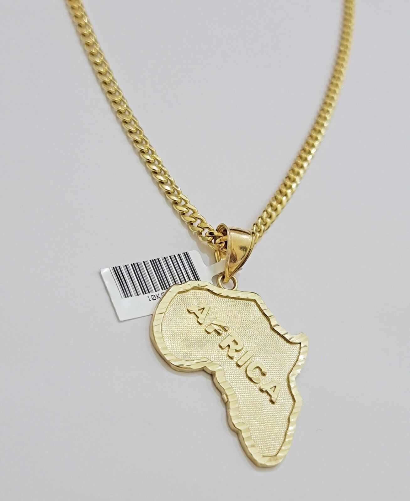 Real 10k Gold Map Charm & Miami Cuban Link Chain Necklace SET 4mm 26Inch Pendant - Reva Jeweler