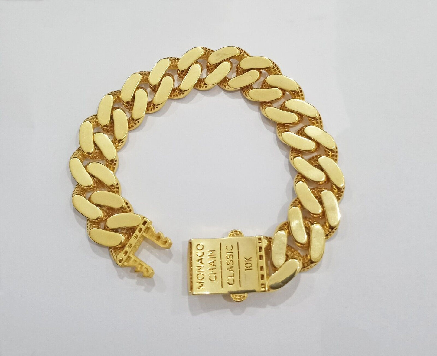 Real 10k Gold Monaco Bracelet 17mm Royal Cuban link 8" Two - tone Diamond Cut 10kt - Reva Jeweler