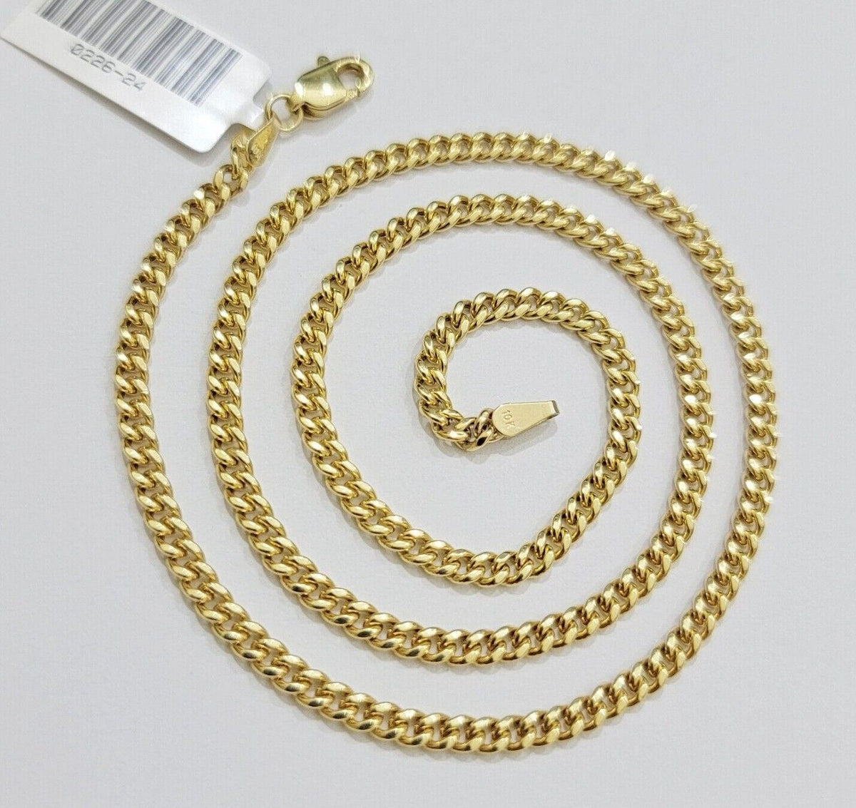 Real 10k Gold Necklace Chain Jesus Cross Charm Pendant SET 3mm Miami Cuban Link - Reva Jeweler