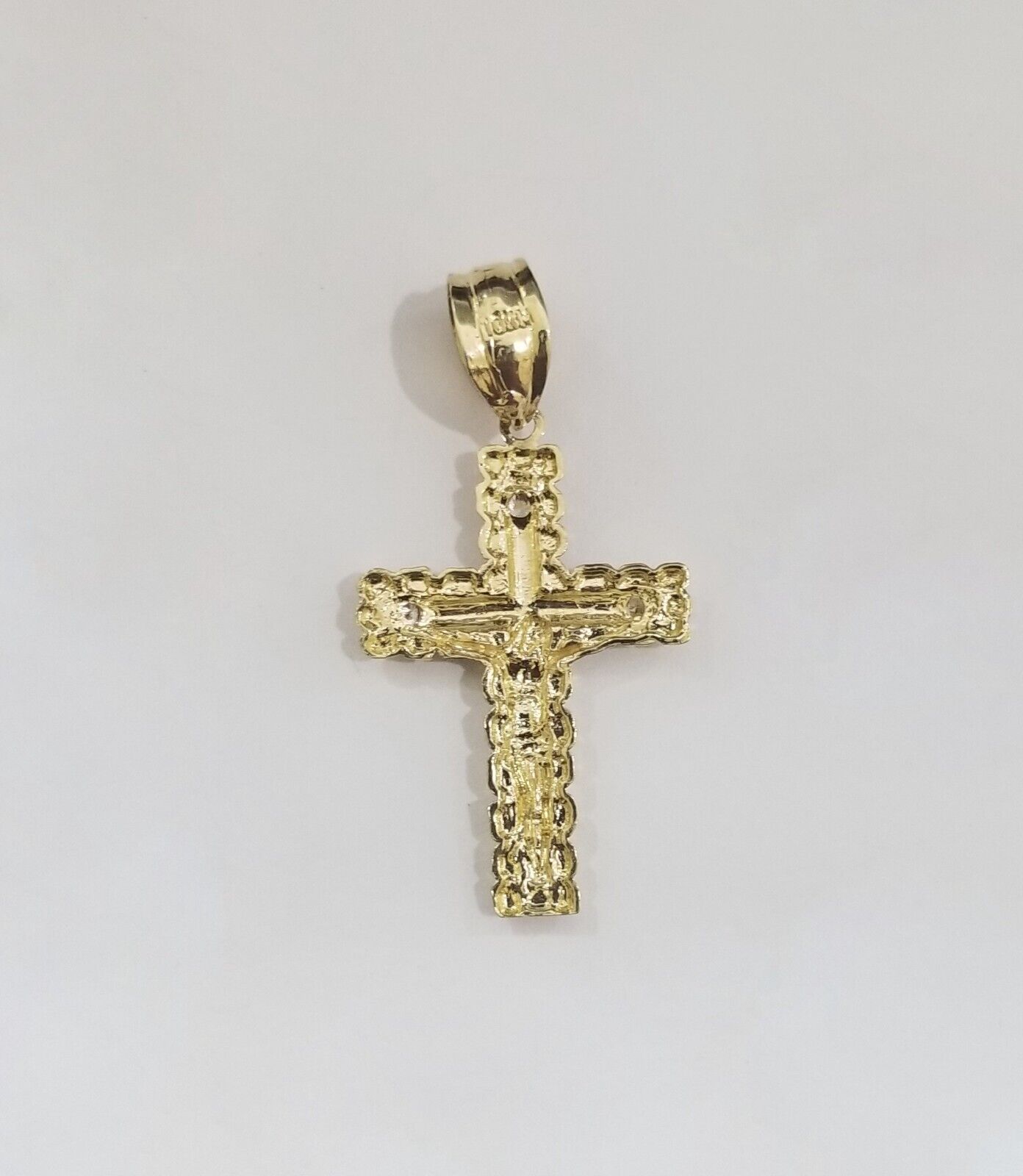 Real 10k Gold Nugget Jesus Crucifix Cross Pendant Charm 10kt Yellow Gold - Reva Jeweler