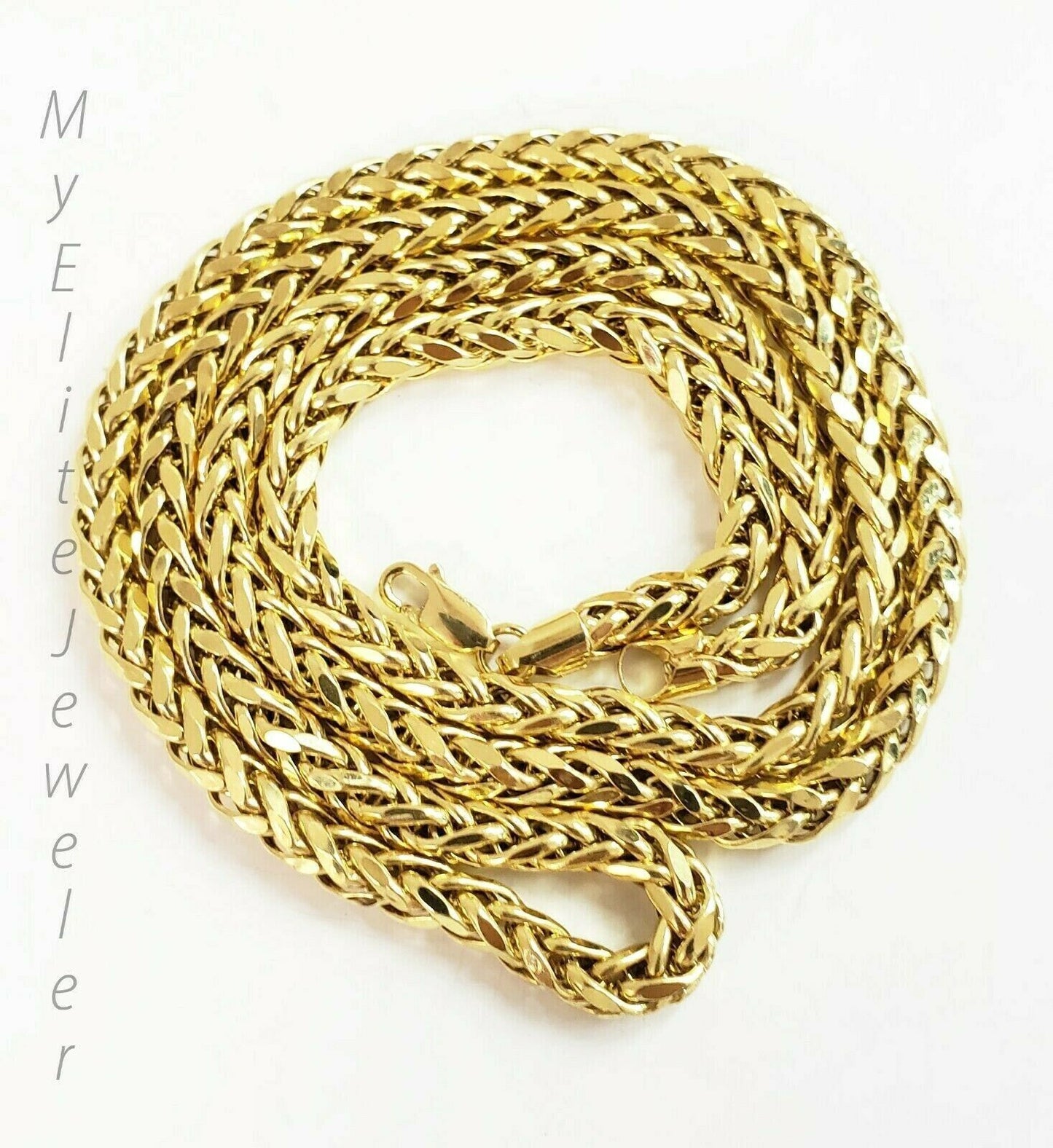 Real 10k Gold Palm Chain Necklace 4mm 24" Lobster Lock Real 10 KT Yellow Gold - Reva Jeweler