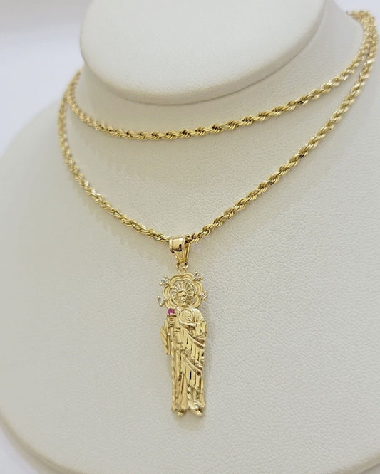 REAL 10k Gold Pendant & Solid Rope Chain Necklace 18" - 24 Inch Saint Jude Charm - Reva Jeweler