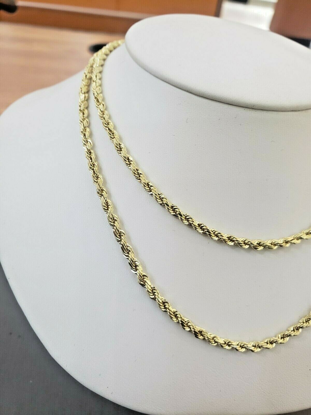 Real 10k Gold Rope chain 3mm 4mm Necklace 10KT yellow Gold 16 - 30" Diamond Cut - Reva Jeweler
