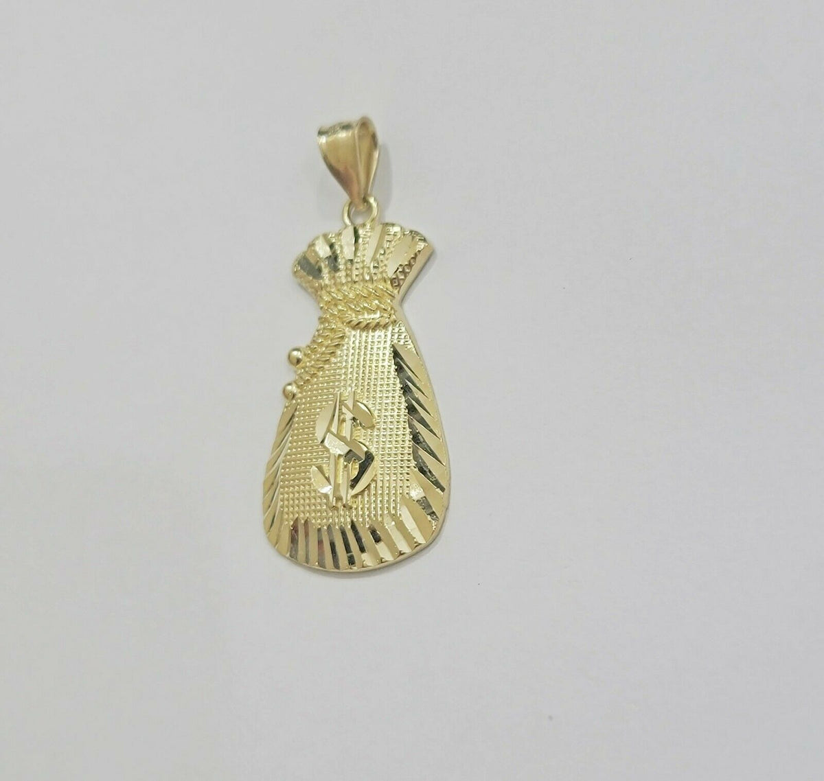 REAL 10k Gold Rope Chain Charm Pendant SET 3mm Necklace 18 - 28" Money Dollar Bag - Reva Jeweler