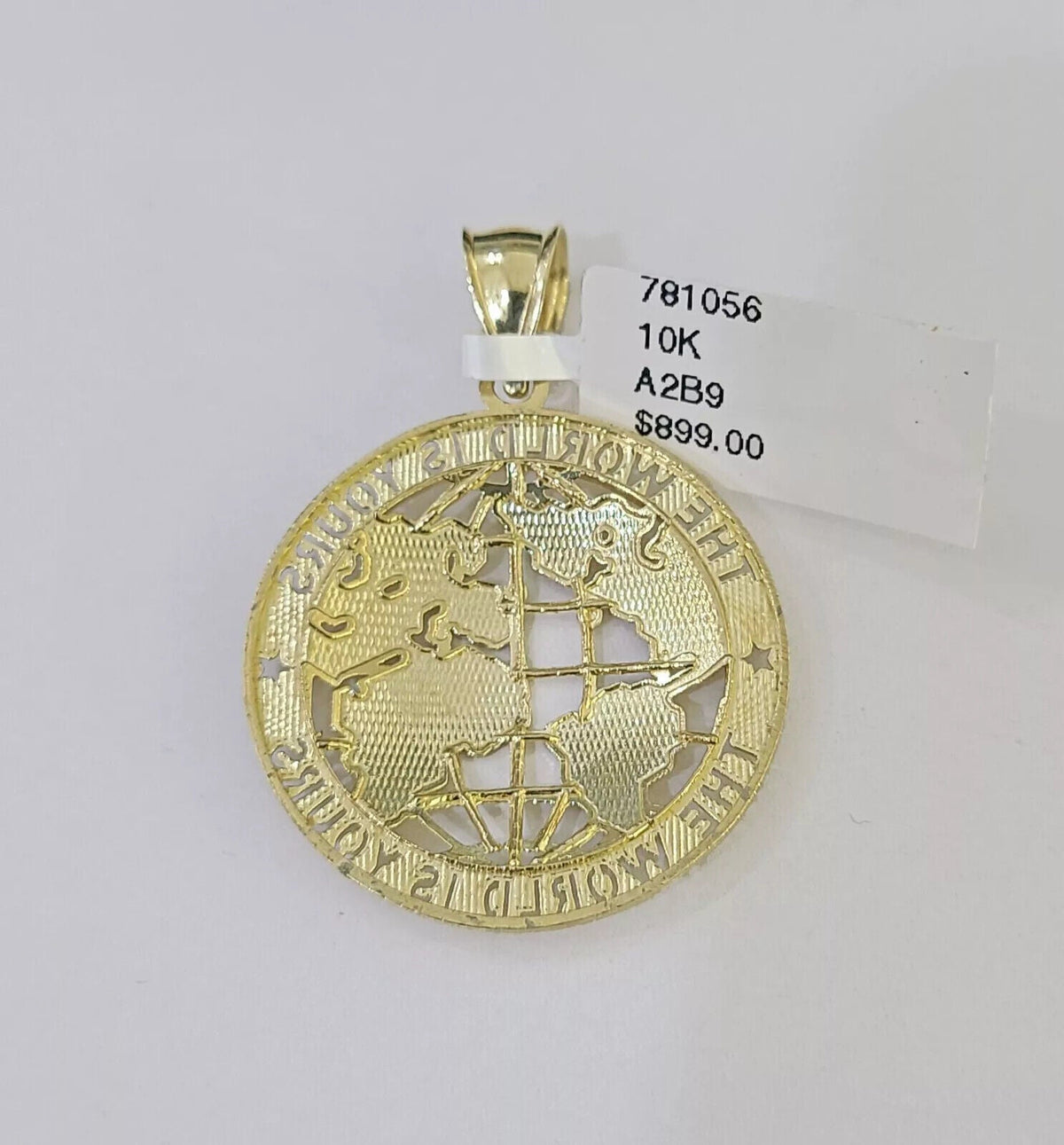 Real 10k Gold Rope Chain Charm World Map Pendant SET 4mm 18 - 28 inch Necklace - Reva Jeweler