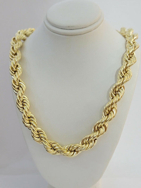 REAL 10k Gold Rope Chain Mens Necklace 12mm 24 Inch 10kt Yellow Gold , Thick - Reva Jeweler