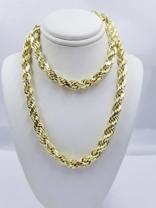 Real 10K Gold Rope Chain Necklace 30 Inch 8mm 10KT Yellow Gold Diamond Cuts Rope - Reva Jeweler