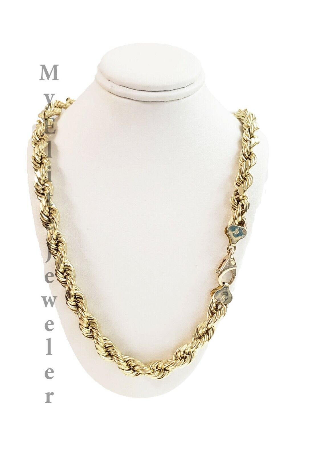 Real 10K Gold Rope Chain Necklace 30 Inch 8mm 10KT Yellow Gold Diamond Cuts Rope - Reva Jeweler