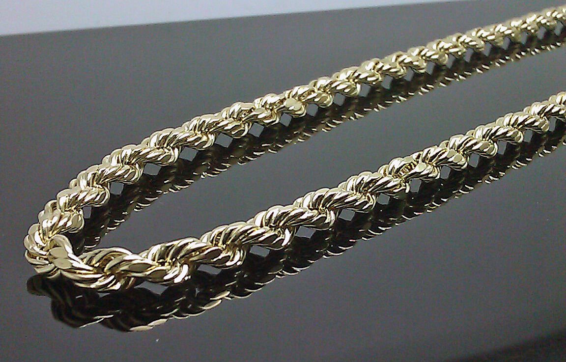 Real 10K Gold Rope Chain Necklace Men 6mm 22 Inch Real Gold - Reva Jeweler
