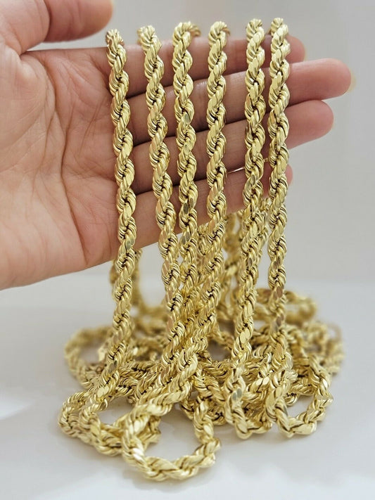 REAL 10k Gold Rope Necklace 24" 7mm Mens Chain 10kt Yellow Gold Lobster,Bracelet - Reva Jeweler