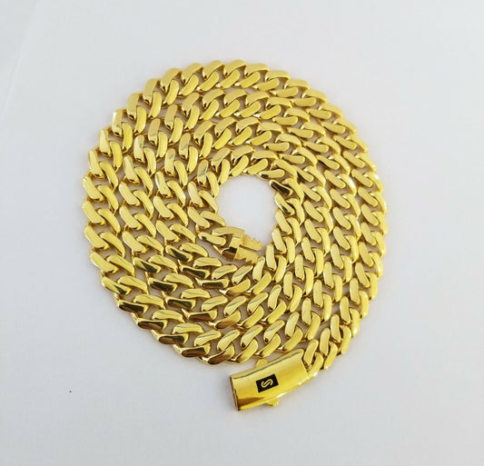 Real 10k Gold Royal Miami Cuban Monaco Link Chain 8mm 24" yellow gold necklace - Reva Jeweler