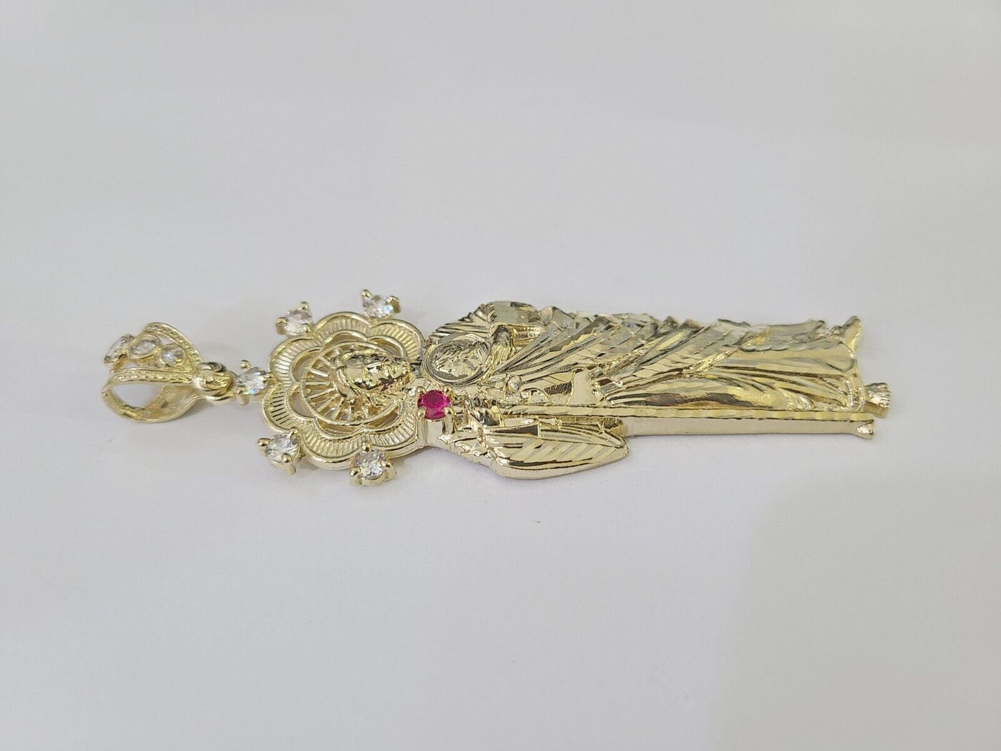 Real 10K Gold Saint Jude Charm Diamond Cut 10kt yellow Gold Pendent 3.5" - GoldenlinQ