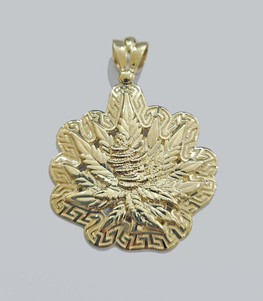 Real 10k Gold Weed leaf Charm Pendant 10kt Yellow Gold Unisex - GoldenlinQ