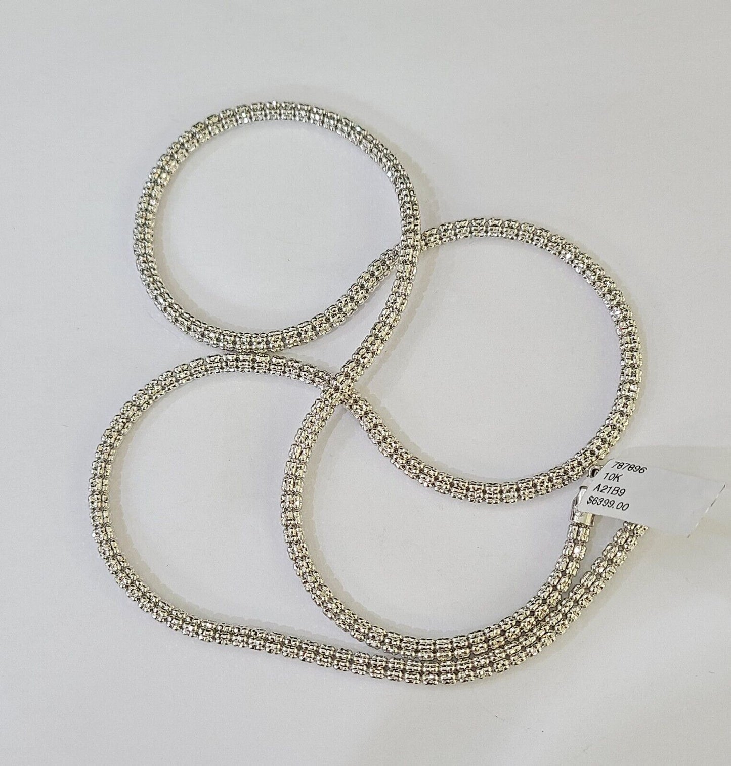 Real 10k Iced Bead Chain White Gold 4mm 24" Necklace Men Women Real Genuine - Reva Jeweler