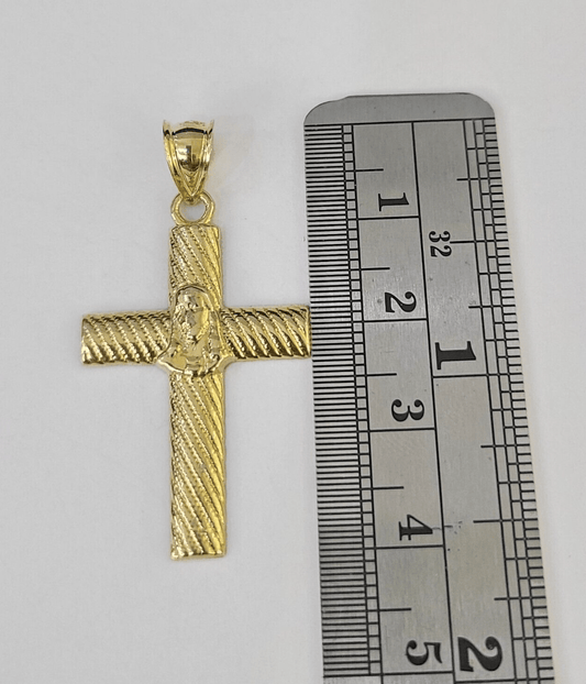 Real 10K Jesus Cross Pendant 1.5" Yellow Gold Charm Genuine - GoldenlinQ