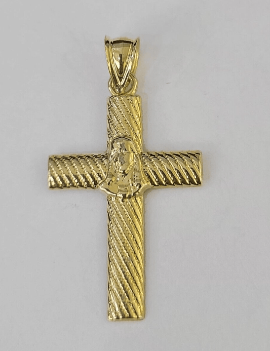 Real 10K Jesus Cross Pendant 1.5" Yellow Gold Charm Genuine - GoldenlinQ
