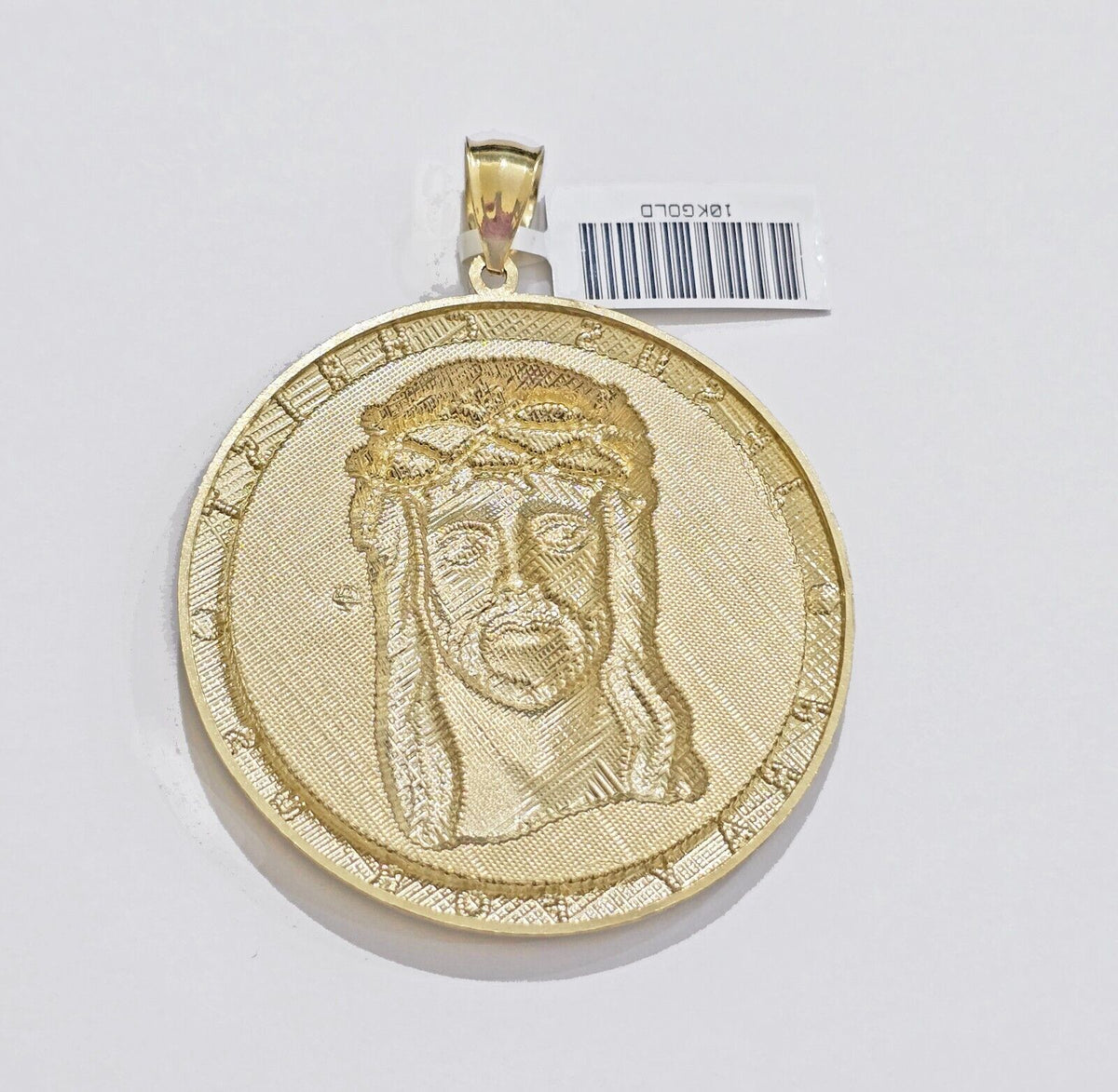 Real 10k Jesus head Charm pendant Mens 2.5 Inch Circular charm Real 10kt - Reva Jeweler