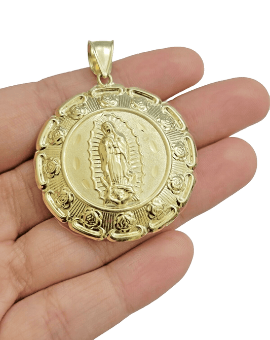 Real 10k Jesus Virgin Mary Charm Pendant Yellow Gold For 10kt Chain Necklace New - Reva Jeweler