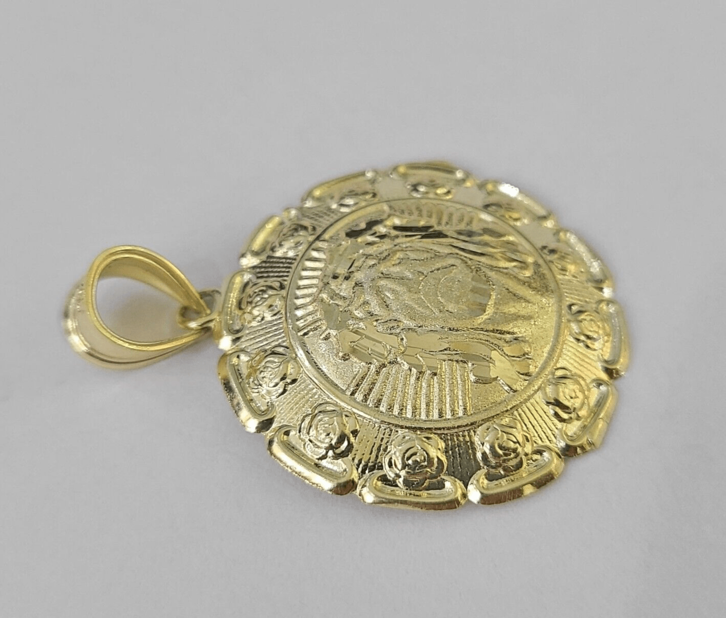Real 10K Jesus Virgin Mary Pendent Charm 10kt yellow Gold 1.5" Guadalupe - GoldenlinQ