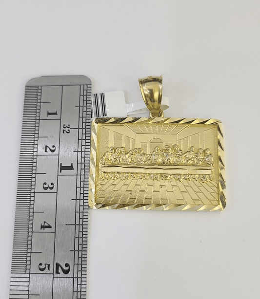 Real 10k Last Supper Pendant Charm Yellow Gold 1.25" Diamond Cut Genuine - GoldenlinQ