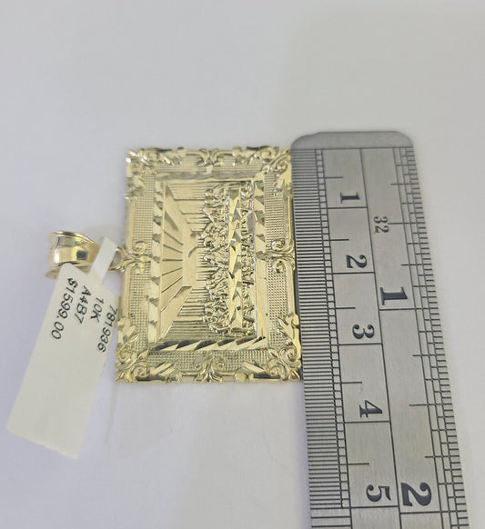 Real 10k Last Supper Pendant Charm Yellow Gold 1.5" Diamond Cut Genuine - GoldenlinQ