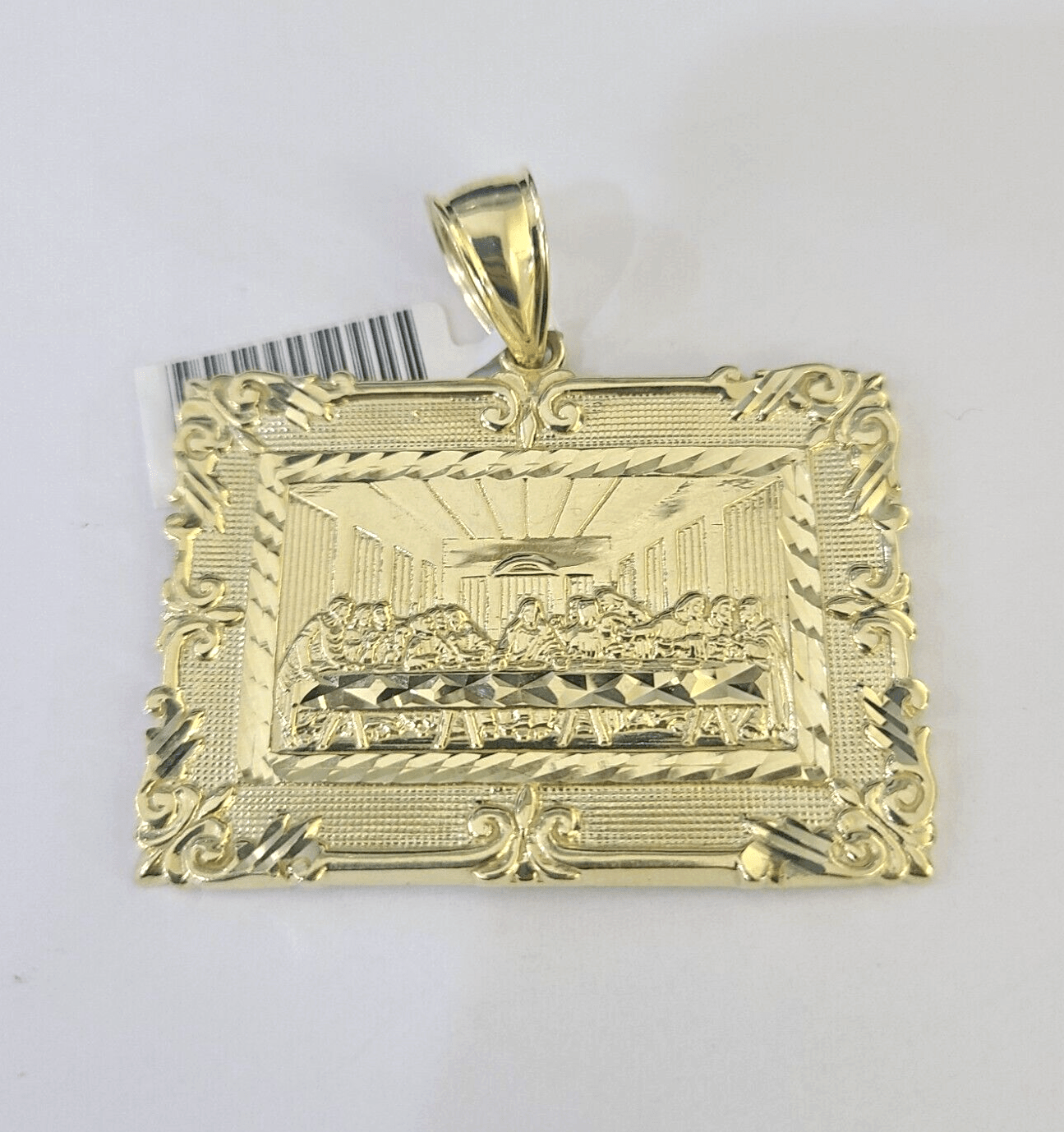 Real 10k Last Supper Pendant Charm Yellow Gold 2" Diamond Cut Genuine - GoldenlinQ