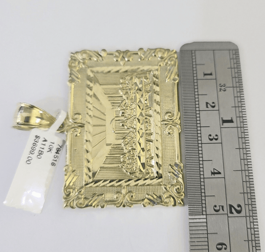 Real 10k Last Supper Pendant Charm Yellow Gold 2" Diamond Cut Genuine - GoldenlinQ