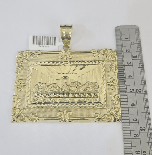 Real 10k Last Supper Pendant Charm Yellow Gold 3" Diamond Cut Genuine - GoldenlinQ