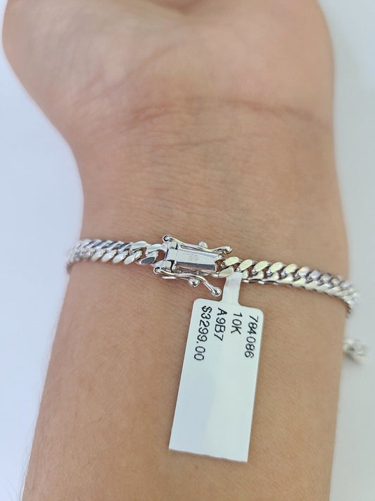 Real 10K Miami Cuban Bracelet White Gold Solid 4mm 8Inches Box Lock Genuine - GoldenlinQ