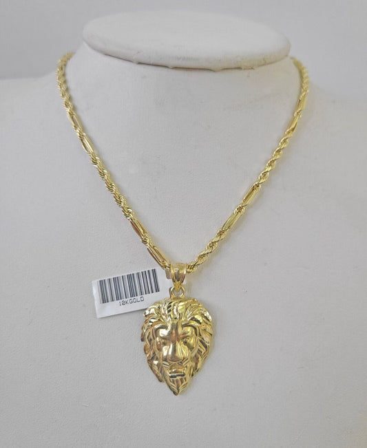 Real 10k Milano Rope Chain Roaring Lion Charm Necklace SET 3mm 18" 20" 22" 24" - GoldenlinQ