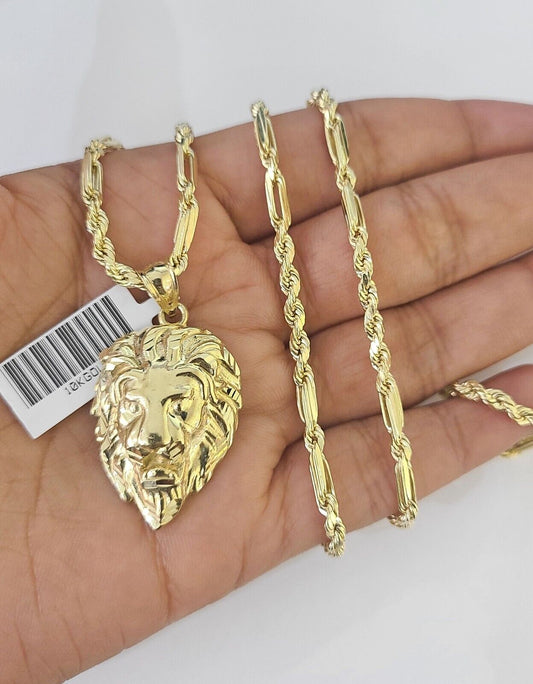 Real 10k Milano Rope Chain Roaring Lion Charm Necklace SET 3mm 18" 20" 22" 24" - GoldenlinQ