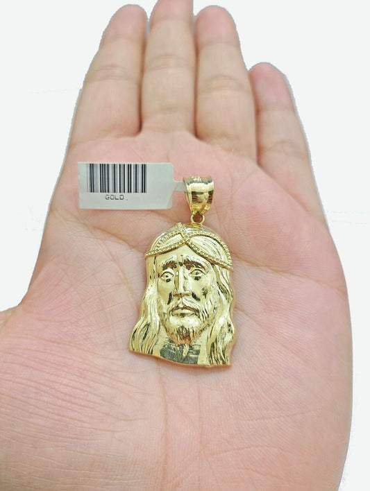 REAL 10k Rope Chain And Jesus head face Charm Pendant 3mm Necklace Set 16" - 28" - Reva Jeweler