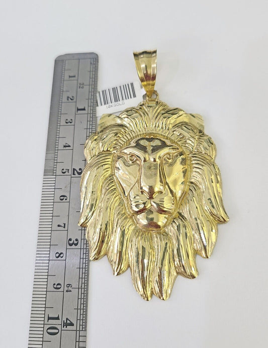Real 10k Rope Chain Lion Charm Set 10mm 20" - 30" Inch Necklace Yellow Gold - Reva Jeweler