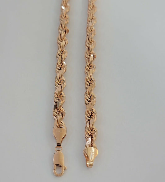 Real 10k Rose Gold Rope Necklace Chain Chain 5mm 20" - 24" Inch Men Women SOLID - Reva Jeweler
