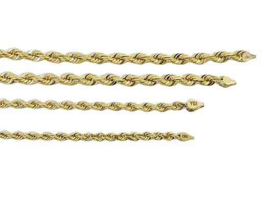 Real 10k Solid Gold Rope Chain 4mm - 7mm Necklace 22" - 30" Inch Men Women - Reva Jeweler