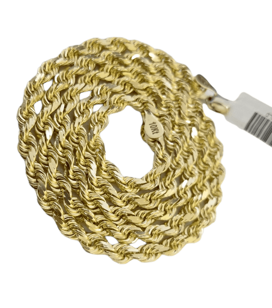Real 10k Solid Rope Chain Yellow Gold Necklace Diamond Cut 4mm 26" Inch - Reva Jeweler