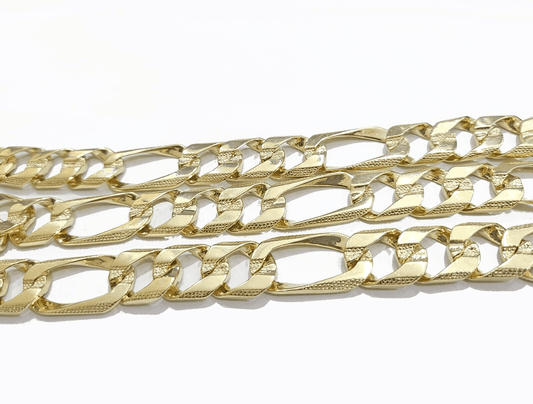 Real 10k Solid Yellow Gold Necklace 13mm Figaro Chain 26'' Inches Lobster Lock - Reva Jeweler