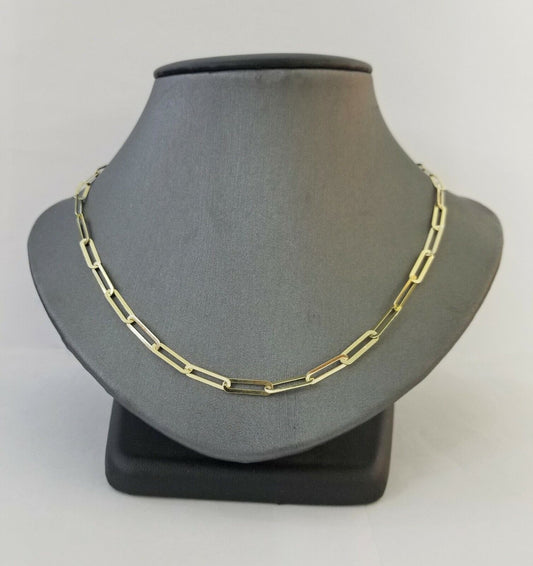 Real 10k Women Paperclip Chain 4mm 18" lobster Clasp,10kt yellow Gold necklace - Reva Jeweler