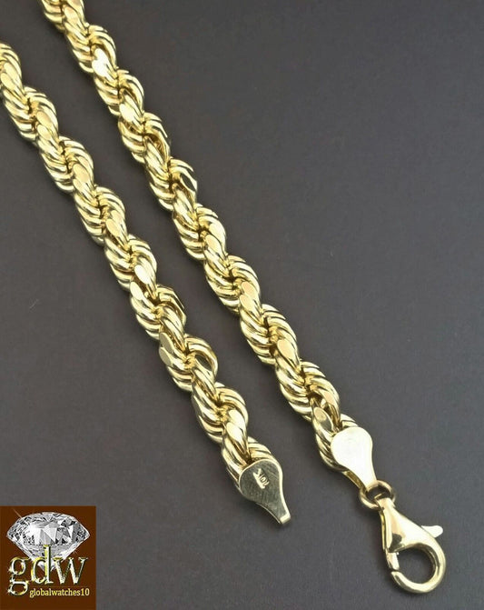 Real 10K Yellow Gold 28" Inch Rope Chain Necklace Cross Pendant Charm - Reva Jeweler