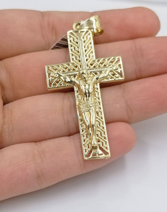 Real 10k Yellow Gold 3mm Rope Chain Cross Pendant 20" inch Necklace , Men Women - GoldenlinQ