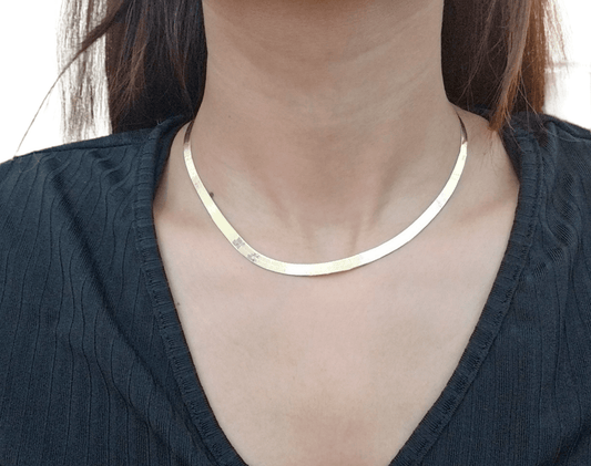 Real 10K Yellow Gold 5mm Herring Bone Chain Necklace 20 Inch Lobster lock - Reva Jeweler