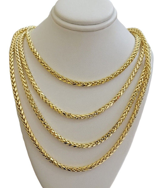 Real 10K Yellow Gold 5mm Wheat Palm Franco Spiga Chain Necklace 16" - 30" Hollow - Reva Jeweler