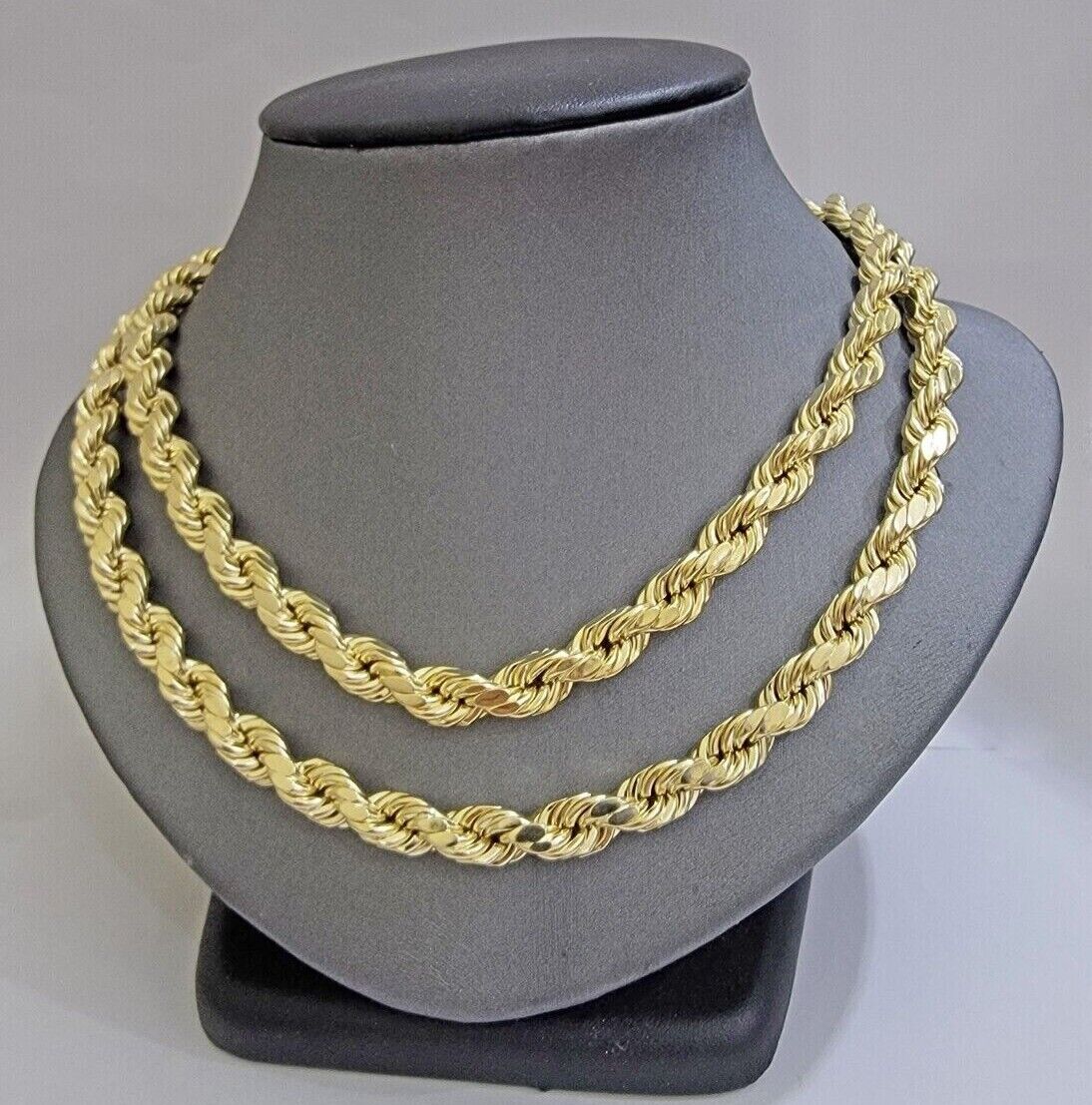 Real 10k Yellow Gold 8mm Rope Chain Necklace 18 in - 30 Inch Diamond Cuts 10kt - Reva Jeweler