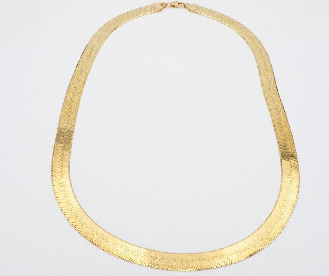 Real 10k Yellow Gold 9mm Herringbone Chain Necklace 20" Inch Lobster lock - Reva Jeweler